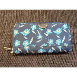 Travelon Floral Zip Around Travel Wallet Navy Turquoise Organizer